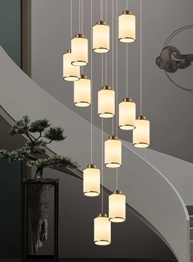 楼梯大吊灯长吊灯新中式复式楼别墅现代简约loft挑空自建房客厅灯