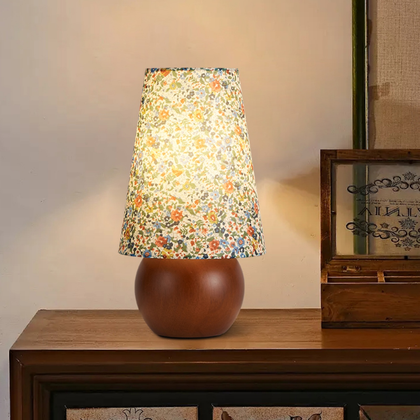 复古实木碎花台灯高级氛围感