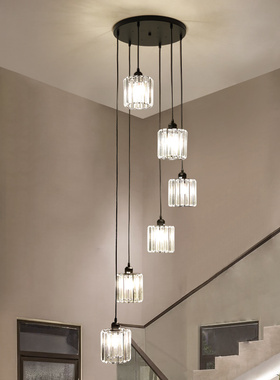 楼梯吊灯长吊灯LOFT复式轻奢北欧现代简约别墅客厅网红旋转水晶灯