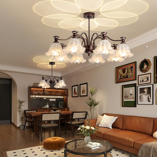 客厅吊灯中古风美式田园复古2025年新款创意花朵卧室餐厅大厅主灯