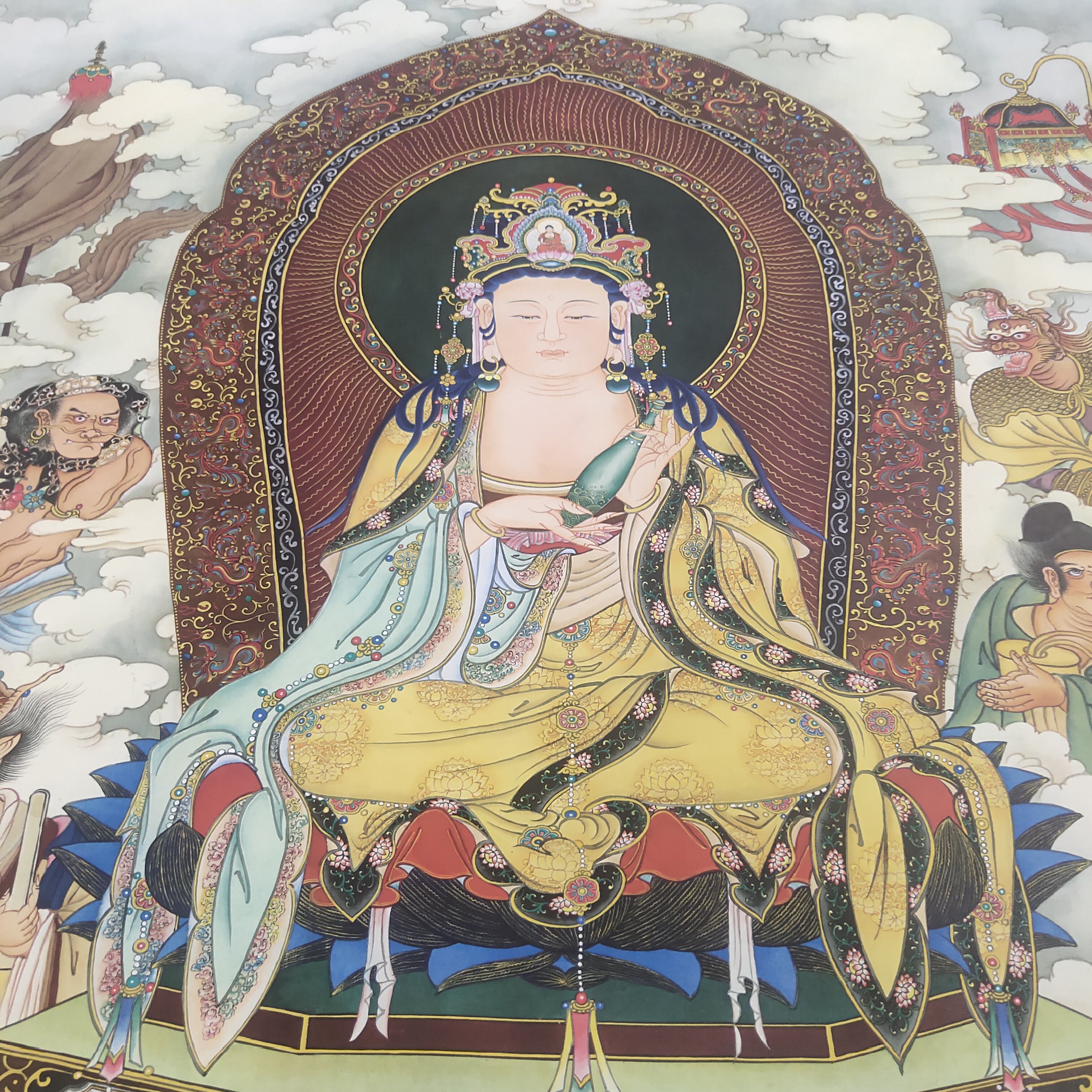 夏荆山 观世音菩萨像复古书画禅意神像国画高清微喷仿古复制装饰