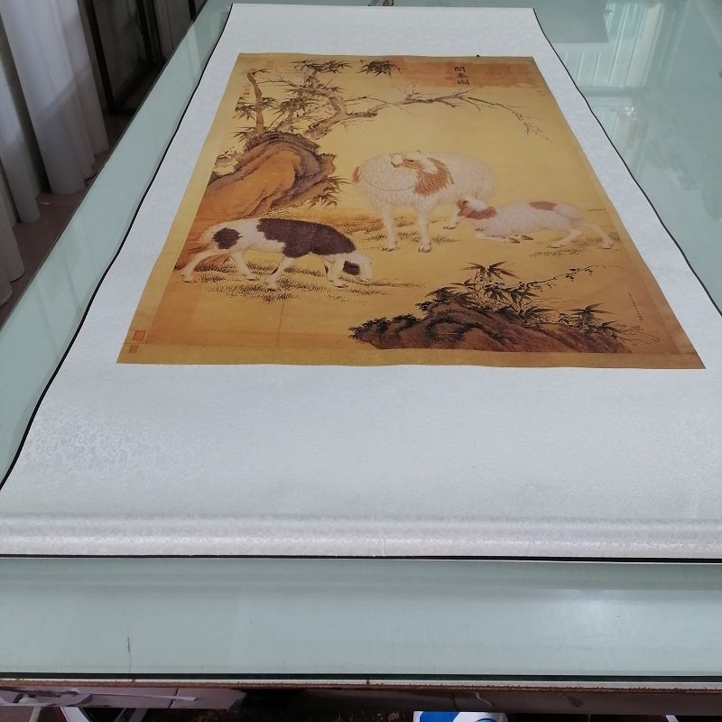 郎世宁三羊开泰图复古书画竖幅挂轴国画微喷仿古复制临摹宣纸装饰