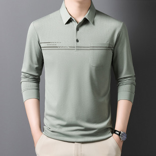 翻领爸爸装 新款 体恤衫 中年春秋季 商务长袖 Polo衫 男新款 中老年男士