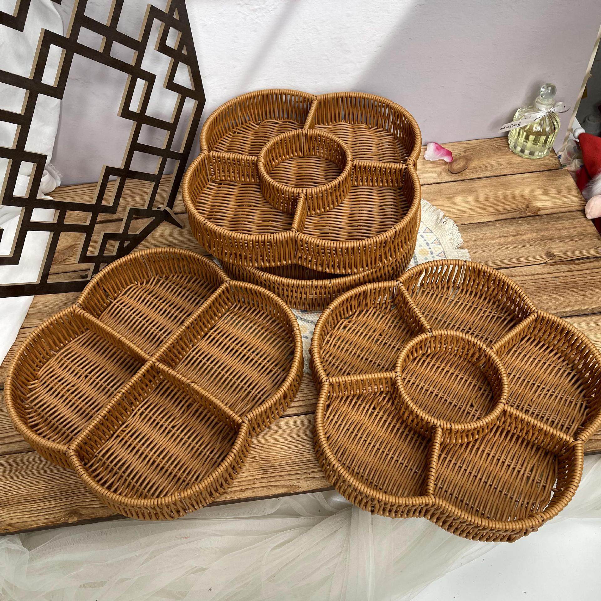 ins藤筐隔页篮分格篮茶几果盘仿藤编篮子花瓣分隔篮零食筐小吃篮,餐饮具,果盆/果盘/果篮,淘宝优惠券,粉丝福利购,淘宝优惠卷