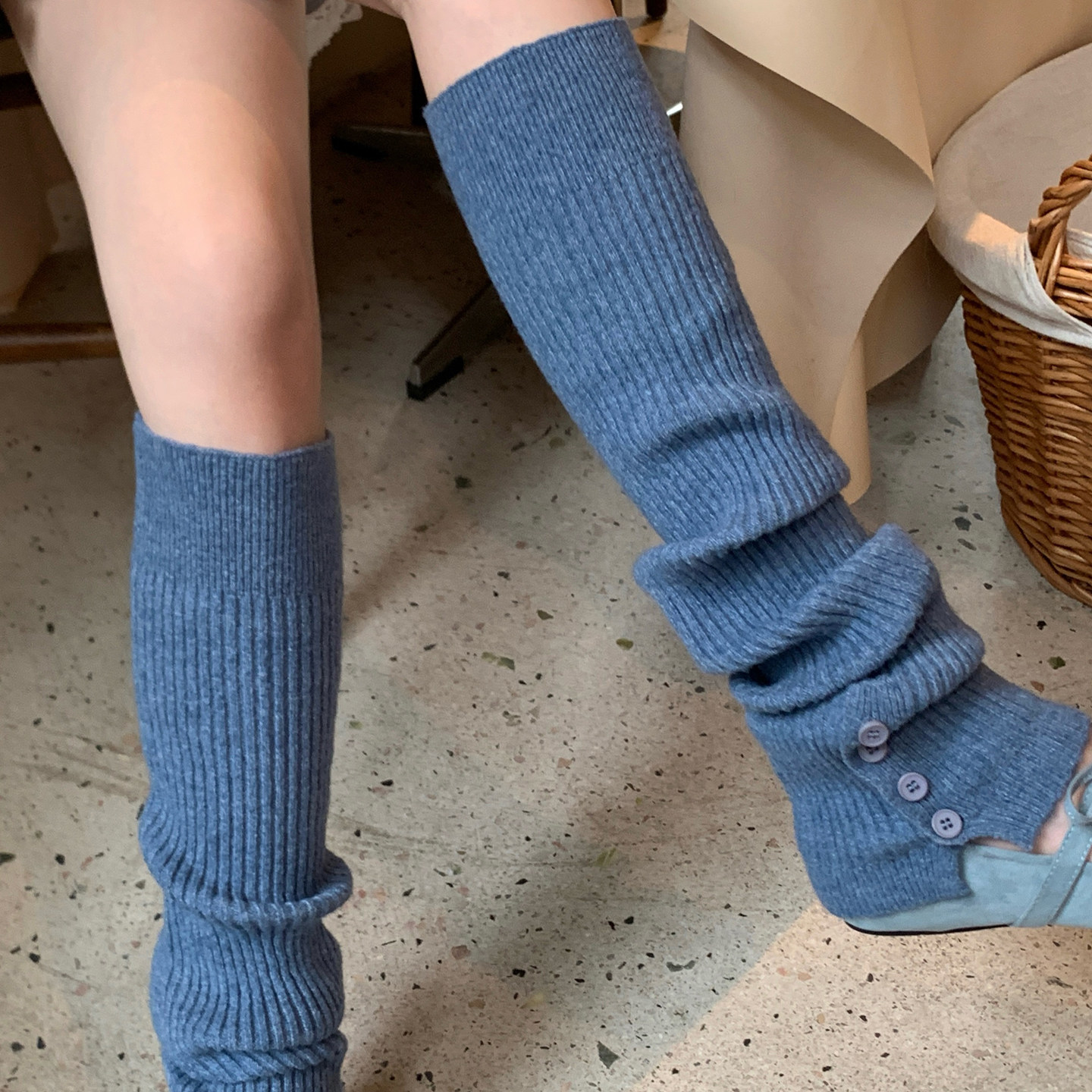 雾霾蓝色纽扣开叉小众设计袜套女秋冬保暖堆堆袜复古时尚针织腿套,女士内衣/男士内衣/家居服,长筒袜,淘宝优惠券,粉丝福利购,淘宝优惠卷