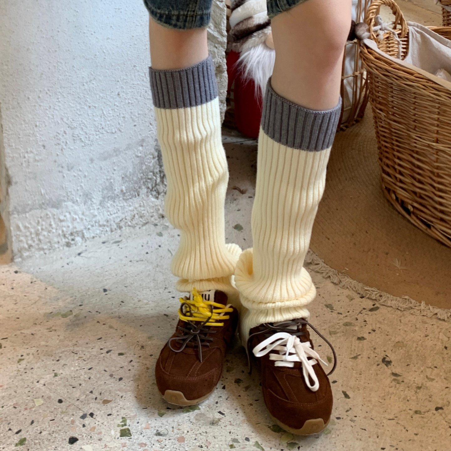 冬季日系拼色保暖显瘦堆堆袜套女