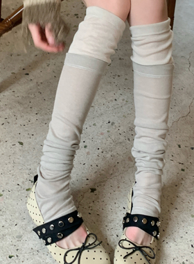 双层拼接灰色薄款过膝袜套堆堆袜女夏季芭蕾风韩系穿搭腿套微透感