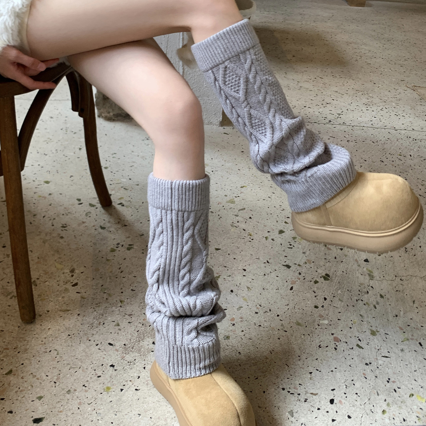 灰色雪地靴袜套堆堆袜女秋冬加厚保暖护膝韩系麻花针织腿套小腿袜