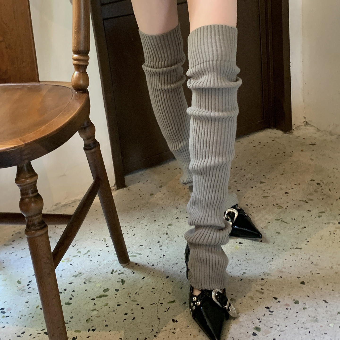 针织长筒条纹芭蕾风显瘦堆堆袜