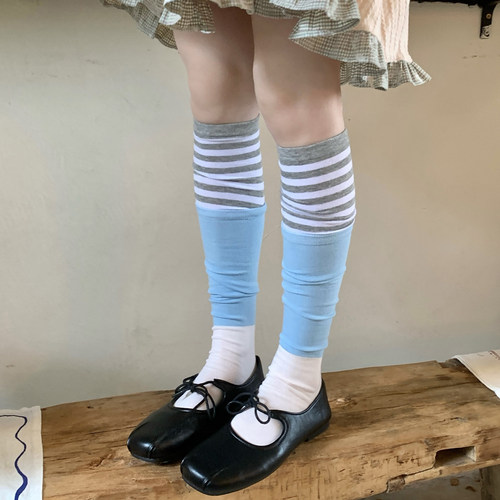 日系条纹拼接过膝长筒袜