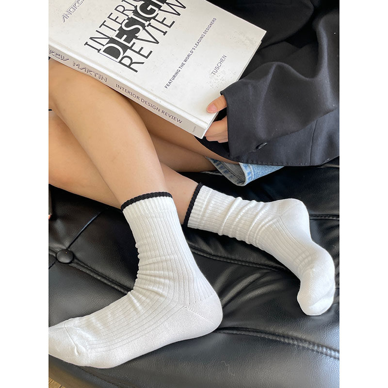 白色袜子女中筒春秋纯棉潮流个性小众经典黑白撞色袜子女堆堆袜,女士内衣/男士内衣/家居服,中筒袜,淘宝优惠券,粉丝福利购,淘宝优惠卷