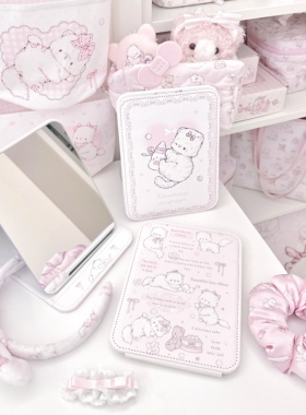 MG原创桌面化妆镜猫咪系列便携折叠镜桌面宿舍少女心皮革可立式镜