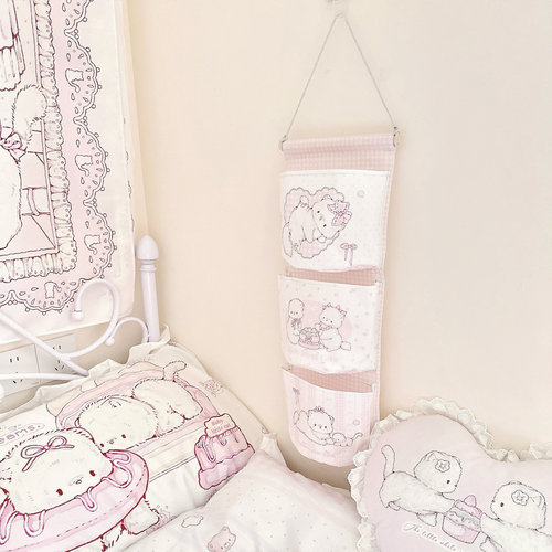 MG原创设计收纳袋团团系列墙挂式收纳袋可爱猫猫门后宿舍收纳袋