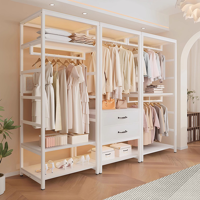 奶油风衣帽架家用卧室落地挂衣架步入式衣帽间自由组合开放式衣柜