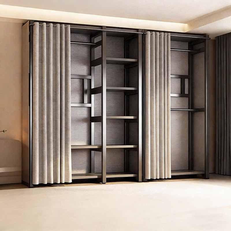 衣帽架家用卧室落地防尘衣柜衣帽间简易组合金属挂衣架一体收纳架