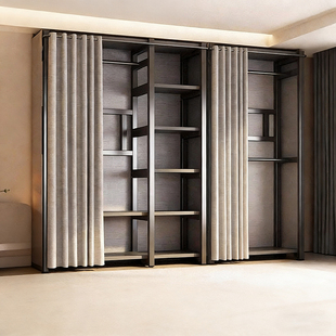 衣帽架家用卧室落地防尘衣柜衣帽间简易组合金属挂衣架一体收纳架