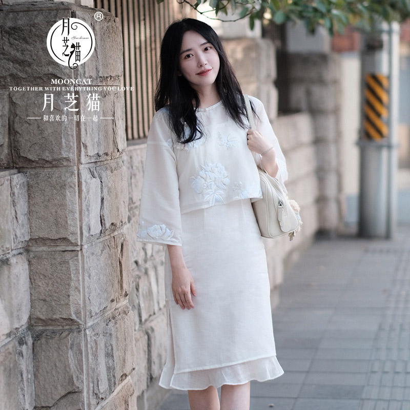 月芝貓【顏如玉】原創(chuàng)改良民國風(fēng)古風(fēng)春夏雪紡兩件套連衣裙 3684A