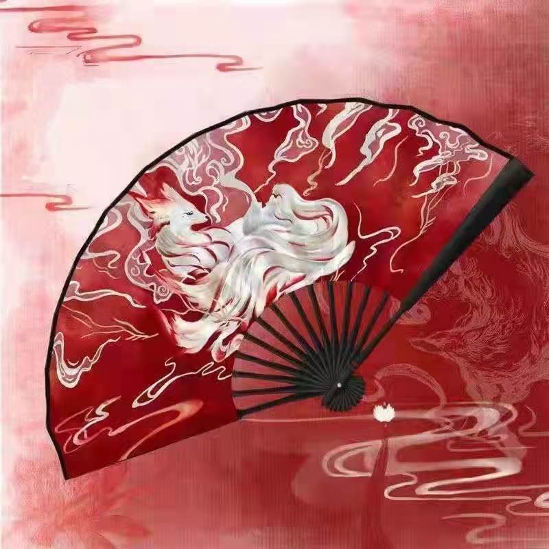 九尾狐扇子古风绢布竹扇