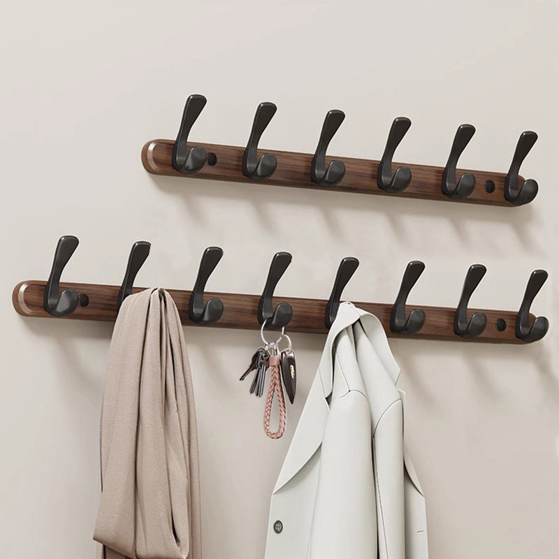 中古风挂钩胡桃木高端玄关门后墙上铝合金挂衣钩免打孔衣柜挂衣架