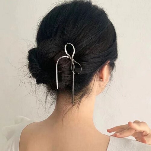 新款流苏U型发簪简约现代女日常盘发高级感蝴蝶结发钗小众设计感