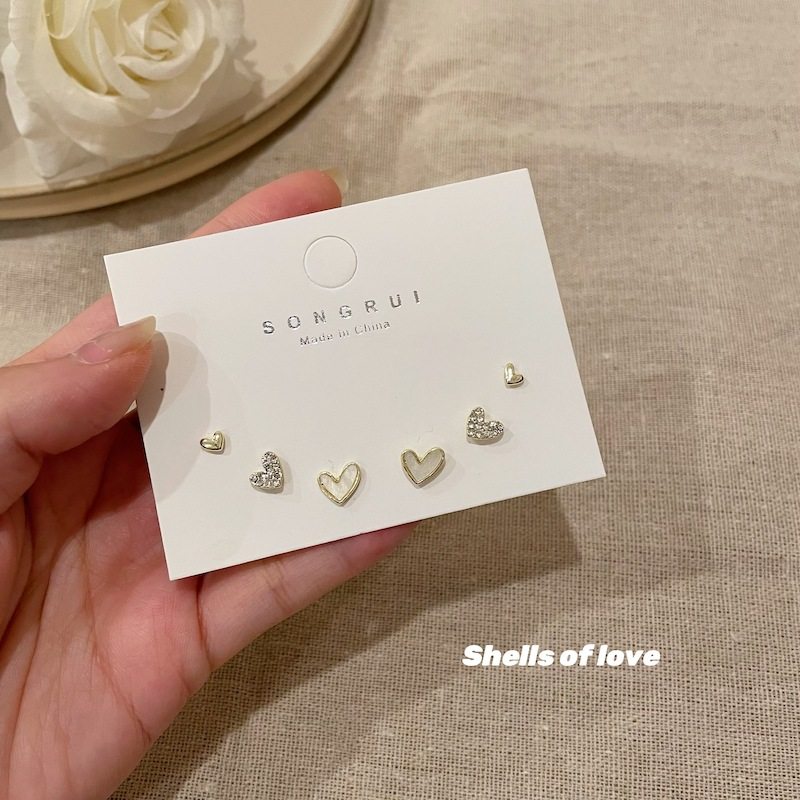 贝壳爱心耳钉套装2022年新款潮简约小巧精致耳环三件套网红耳饰女,饰品/流行首饰/时尚饰品新,耳钉,淘宝优惠券,粉丝福利购,淘宝优惠卷