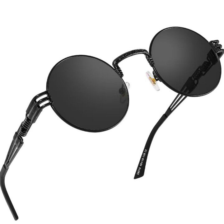 跨境爆款蒸汽朋克嘻哈复古原宿圆形框太阳镜同款潮墨镜配近视遮阳