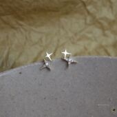 14K金双星镶钻耳环时尚 健杰 wish精美 十字星星气质风女性耳环