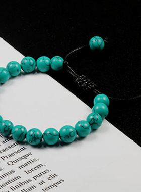 8mm fg4绿松石黑胆石瑜伽手串DIY玛瑙佛珠手链跨境亚马逊货源