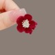 韩国秋冬新款 红黑植绒五瓣花小抓夹刘海发夹水钻碎发夹子头饰