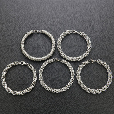 日韩版欧美款手工编织复古粗玉米扭麻花钛钢男女手链龙骨链蛇骨链