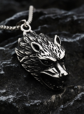 嘻哈欧美项饰复古维京狼头钛钢男士吊坠不锈钢项链现货