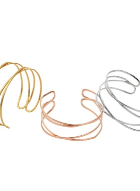 亚马逊热卖欧美流行手镯 铁线双花几何型纯手工开口手镯 百搭饰品