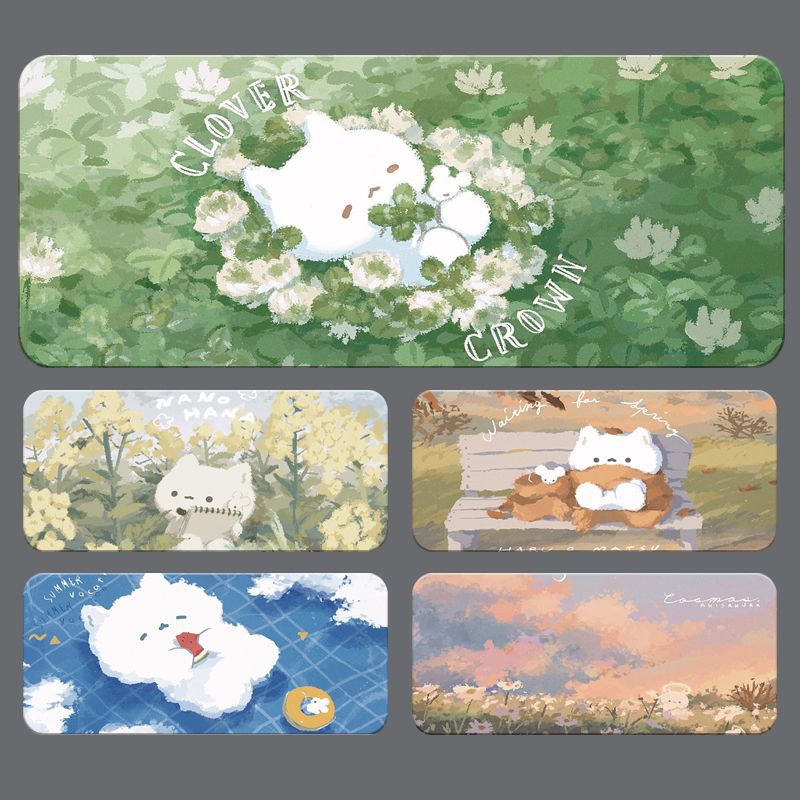 可爱萌猫多款办公快捷键超大卡通鼠标垫女生学习书桌垫锁边