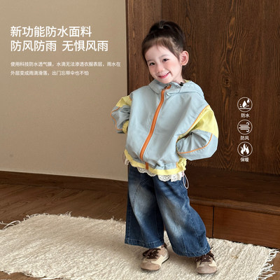 儿童撞色冲锋衣26秋季新款宝宝户外防风防水连帽外套儿童休闲上衣
