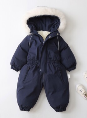 特厚纯色男童宝宝滑雪服连体衣 宝宝爬服2025冬新款童装连身衣