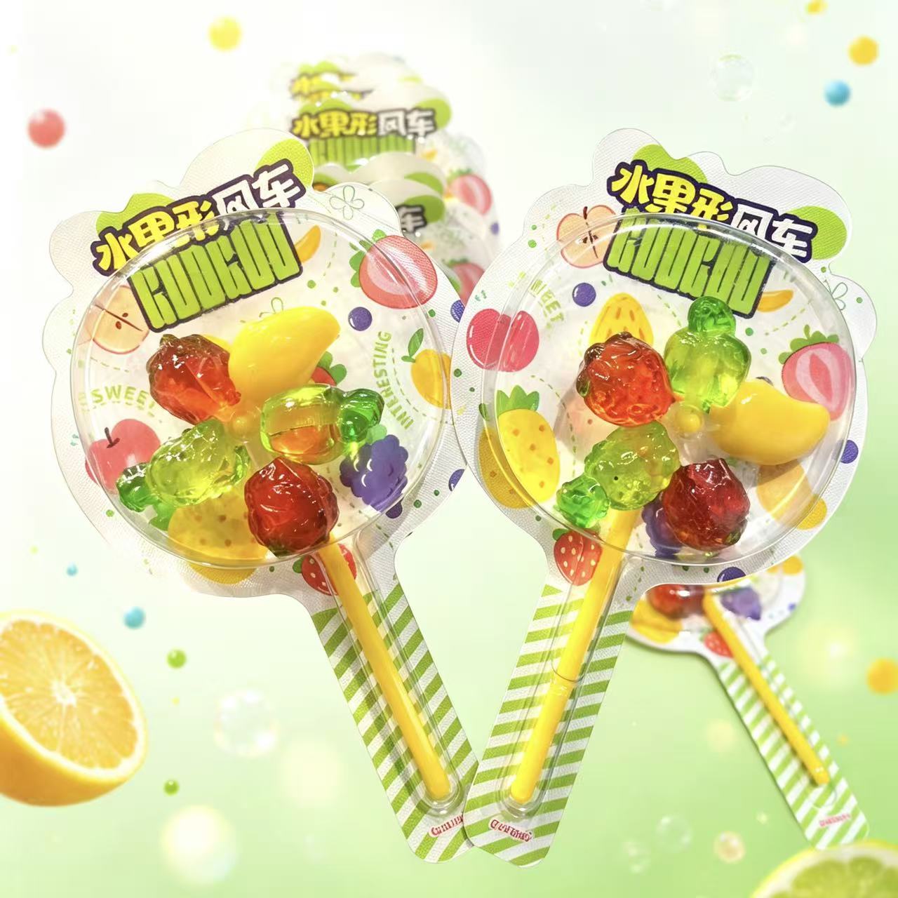 百分享水果形风车水果味软糖水果造型魔法棒棒糖卡通包装儿童零食