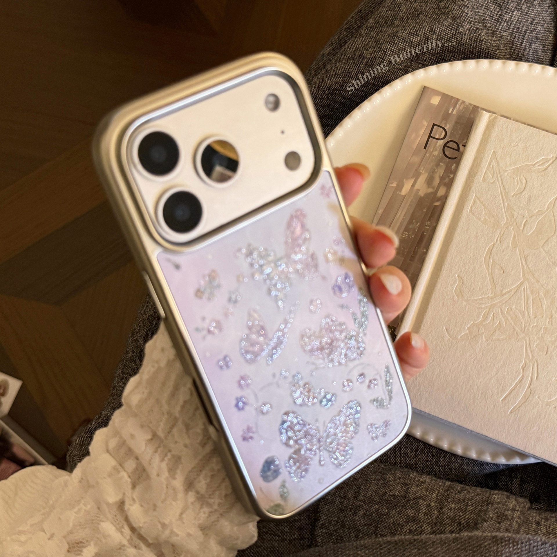 ins轻奢梦幻渐变炫彩蝴蝶电镀适用苹果17promax手机壳iPhone16pro女生15好看14小众气质13高级感12防摔保护套