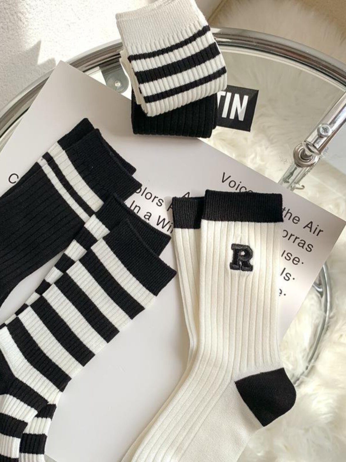 AMERICAN-STYLE SOCKS STRIPED LETTER EMBROIDERY CASUAL AND VERSATILE BREATHABLE PILE SOCKS WOMEN TRENDY SOCKS SPORTS SOCKS WOMEN
