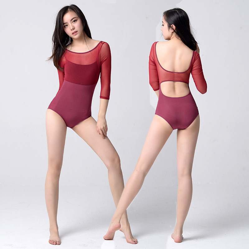 2018款女瑜伽服芭蕾舞蹈连体服美背三角档形体弹力空中瑜伽连体服