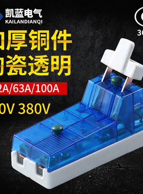 单相两相63A家用 刀闸开关220V蓝色透明 闸刀 单投负荷式隔离开关