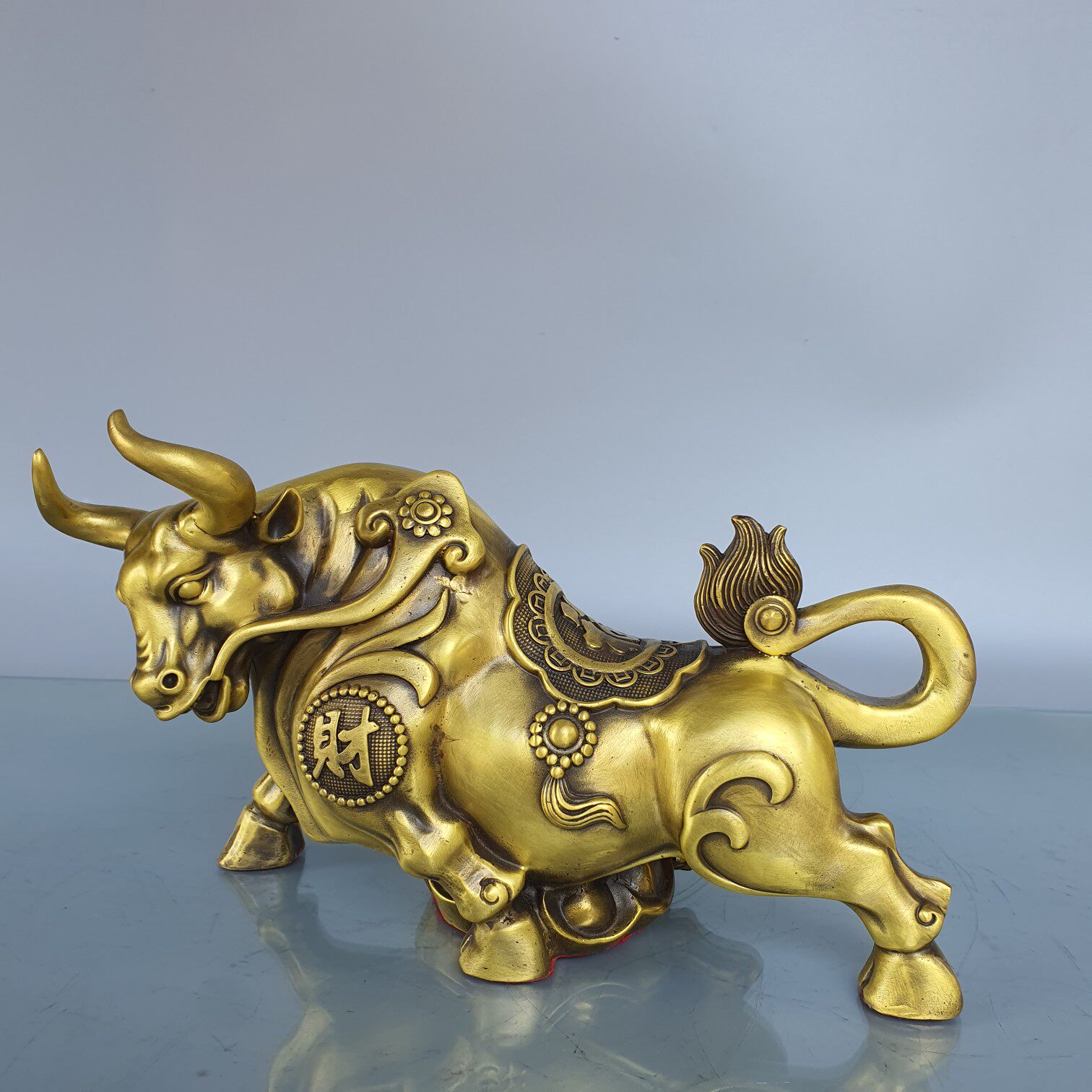 铜牛摆件发财牛福字福财如意牛生肖牛风水中式桌面招财聚财门厅