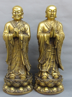 阿难迦叶罗汉佛弟子摆件黄铜中式