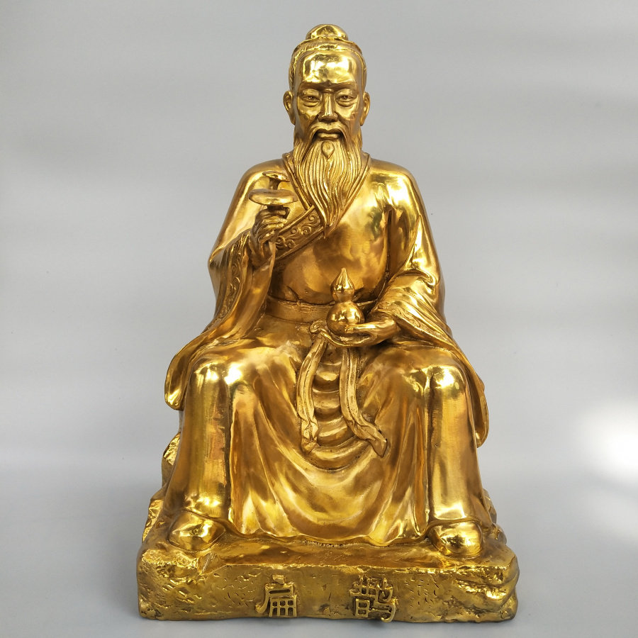 扁鹊铜像摆件铜药王灵芝扁鹊坐像高40公分大号风水工艺品药店供奉