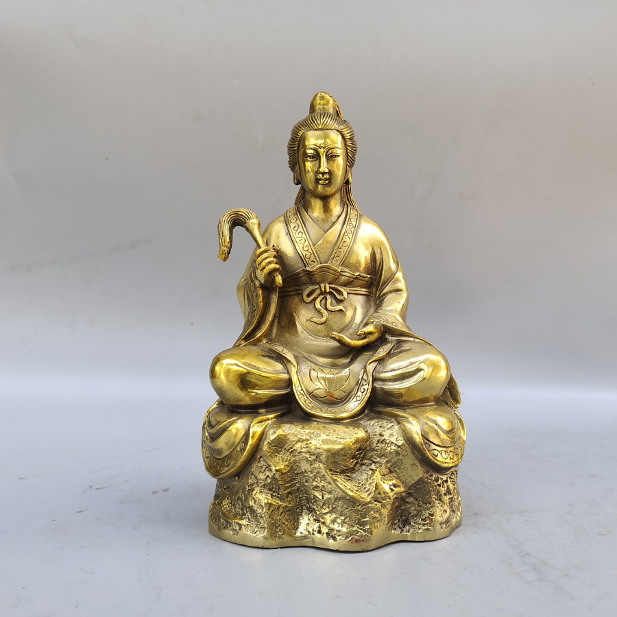 何仙姑铜像摆件黄铜八仙人物雕像之一何秀姑神像中式家居佛堂桌面