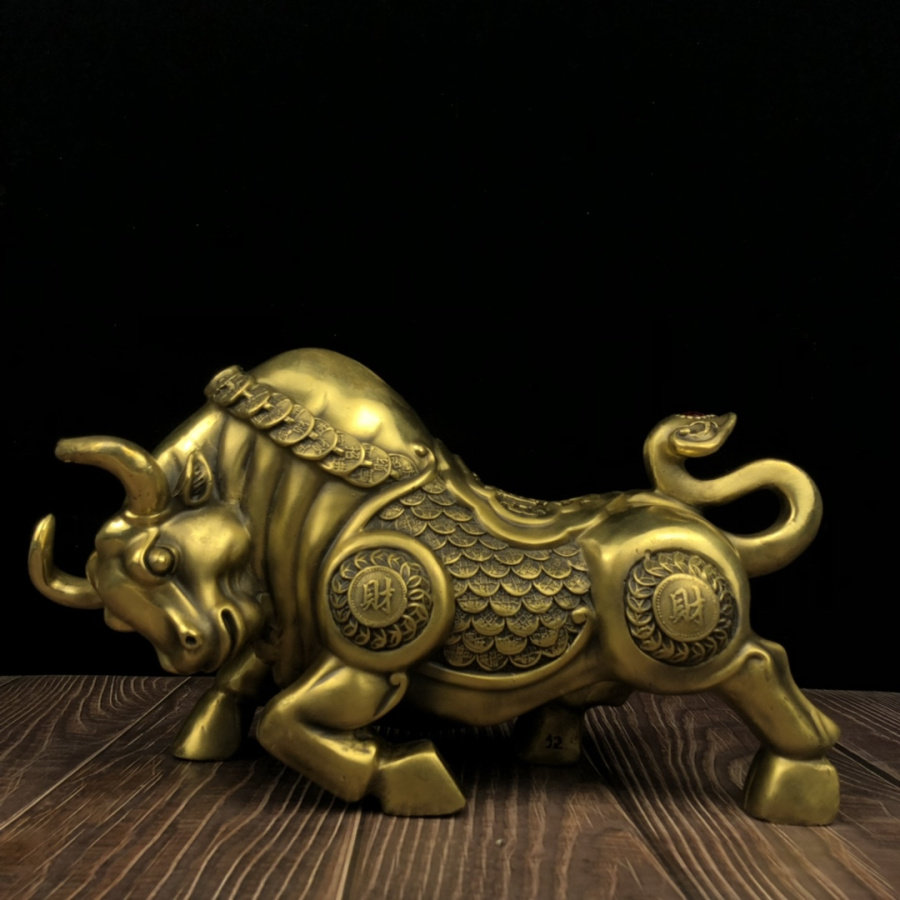 发财牛摆件铜牛气冲天福字金钱如意生肖牛吉祥物中式桌面简约门厅