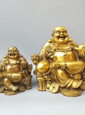 弥勒佛平安笑佛招财客厅黄铜摆件