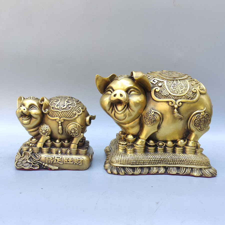 特大号铜猪存钱罐摆件富足旺财元宝黄金袋生肖猪招财聚财中式桌面