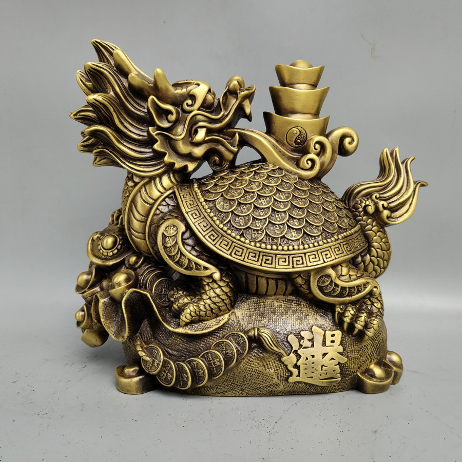 大号铜龙龟金钱龟摆件日进斗金如意八卦元宝黄金袋铜龟镇宅招财