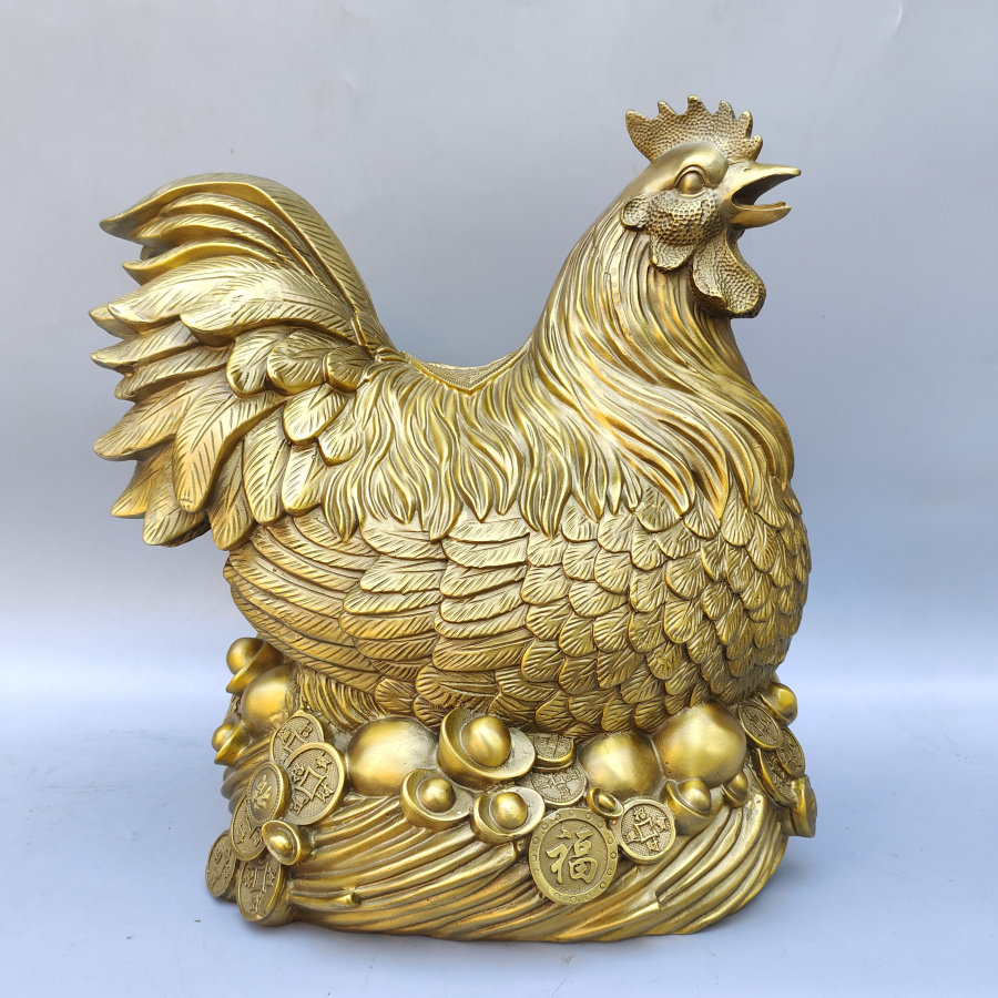 大号铜母鸡摆件下蛋金蛋金钱鸡招财进宝生财有道铜鸡存钱罐中式