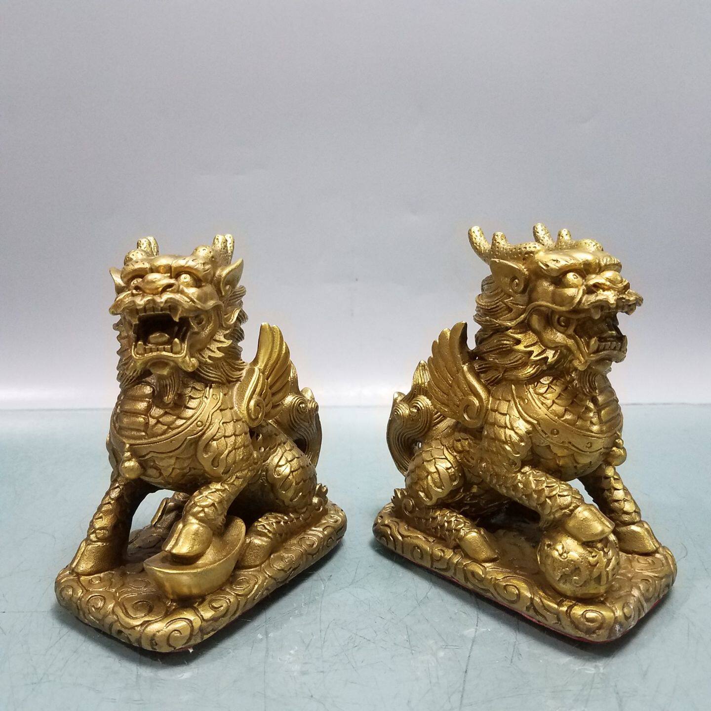 铜财富麒麟一对招财送子风水工艺品家居门厅大号飞天神兽桌面摆件